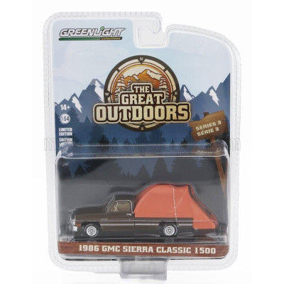 GREENLIGHT GMC SIERRA CLASSIC 1500 PICK-UP CAMPER 1986 - BROWN 1/64