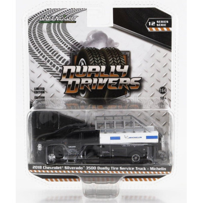GREENLIGHT CHEVROLET SILVERADO 3500 PICK-UP MICHELIN 2018 - BLACK WHITE 1/64