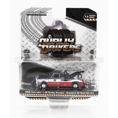 GREENLIGHT CHEVROLET C-30 TRUCK DUALLY WRECKER ROAD SERVICE - CARRO ATTREZZI - STANDARD OIL 1968 - WHITE BLUE RED 1/64