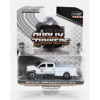 GREENLIGHT CHEVROLET 3500HD DOUBLE CABINE PICK-UP GULF OIL SERVICE 2018 - LIGHT BLUE 1/64