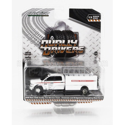 GREENLIGHT DODGE RAM 3500 DOUBLE CABINE FIRESTONE AND BRIDGESTONE EMERGENCY ROAD 2018 - WHITE 1/64