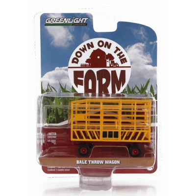 GREENLIGHT TRAILER BALE THROW WAGON FOR TRACTOR - YELLOW 1/64