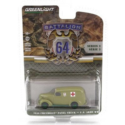 GREENLIGHT CHEVROLET PANEL TRUCK U.S. ARMY AMBULANCE 1939 - MILITARY GREEN 1/64