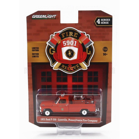 GREENLIGHT FORD USA F-250 PICK-UP PENNSYLVANIA FIRE ENGINE 1972 - ORANGE 1/64