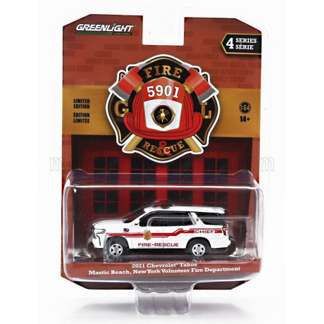GREENLIGHT CHEVROLET TAHOE MASTIC BEACH FIRE ENGINE 2021 - WHITE RED 1/64