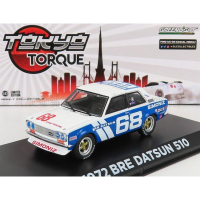 GREENLIGHT DATSUN 510 BRE N 68 RACING 1972 P.GREGG - WHITE BLUE 1/43