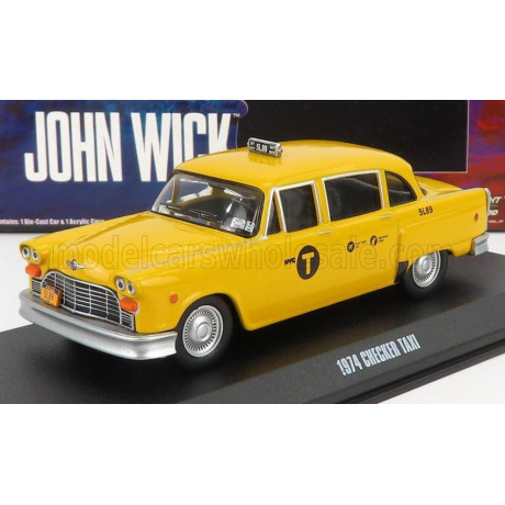 GREENLIGHT CHECKER MARATHON TAXI 1974 - JOHN WICK III PARABELLUM MOVIE - YELLOW 1/43