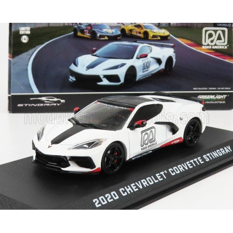 GREENLIGHT CHEVROLET CORVETTE C8 OFFICIAL PACE CAR ROAD AMERICA 2020 - WHITE 1/43