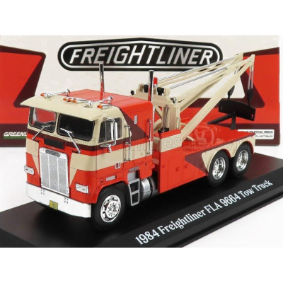 GREENLIGHT FREIGHTLINER FLA 9664 TRACTOR TRUCK GRU CRANE 3-ASSI CARRO ATTREZZI - WRECKER ROAD SERVICE 1984 - ORANGE CREAM 1/43