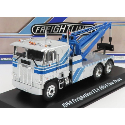 GREENLIGHT FREIGHTLINER FLA 9664 TRACTOR TRUCK GRU CRANE 3-ASSI CARRO ATTREZZI - WRECKER ROAD SERVICE 1984 - SILVER BLUE 1/43