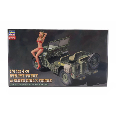HASEGAWA JEEP WILLYS MB U.S 1/4 TON 4X4 MILITARY UTILITY TRUCK WITH BLOND GIRL FIGURE 1942 1/24