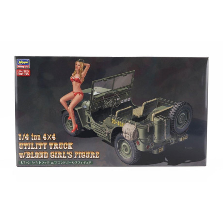 HASEGAWA JEEP WILLYS MB U.S 1/4 TON 4X4 MILITARY UTILITY TRUCK WITH BLOND GIRL FIGURE 1942 1/24