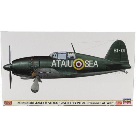 HASEGAWA MITSUBISHI J2M3 RAIDEN TYPE 21 PRISONER OF WAR MILITARY AIRPLANE 1942 1/48