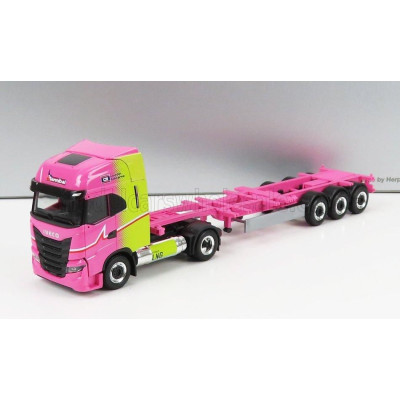 HERPA IVECO FIAT S-WAY TRUCK LNG HANNIBAL TRANSPORTS 2020 - WITHOUT EUCON CONTAINER - PINK YELLOW 1/87