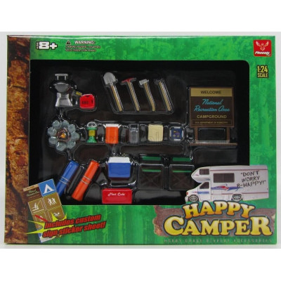 HOBBY GEAR ACCESSORIES SET CAMPER CAMPEGGIO - HAPPY CAMPING SET CARAVAN - VARIOUS 1/24