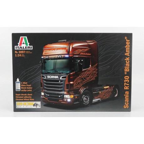 ITALERI SCANIA R730 TRACTOR TRUCK BLACK AMBER 2-ASSI 2011 1/24