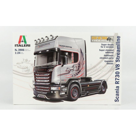 ITALERI SCANIA R730 TRACTOR TRUCK V8 STREAMLINE SILVER GRIFFIN 2-ASSI 2011 1/24