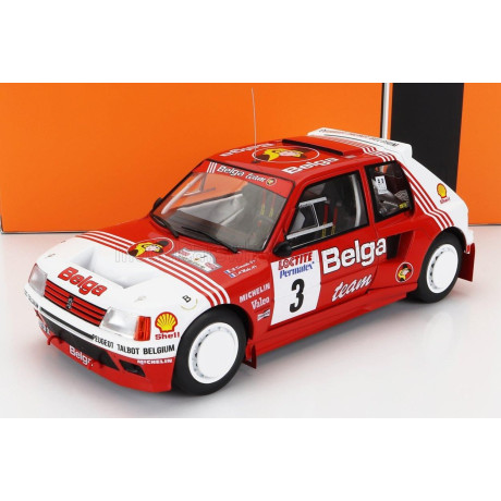 IXO MODELS PEUGEOT 205 T16 BELGA N 3 RALLY YPRES 1985 B.DARNICHE - A.MAHE - RED WHITE 1/18