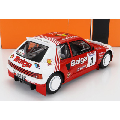 IXO MODELS PEUGEOT 205 T16 BELGA N 3 RALLY YPRES 1985 B.DARNICHE - A.MAHE - RED WHITE 1/18
