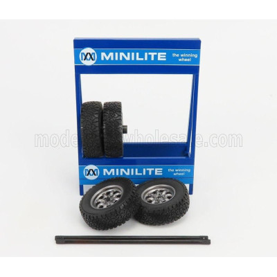 IXO MODELS ACCESSORIES CAVALLETTO SUPPORTO 4X PNEUMATICI MINILITE - METAL RACK WITH 4X TYRES - BLUE BLACK 1/18