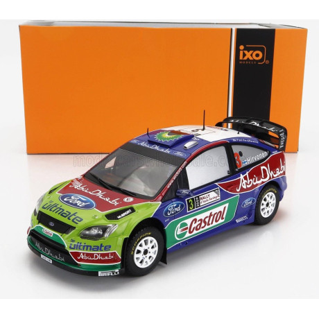 IXO MODELS FORD ENGLAND FOCUS RS WRC09 N 3 2nd RALLY SARDINIA ITALY 2009 M.HIRVONEN - J.LEHTINEN - BLUE RED GREEN 1/24