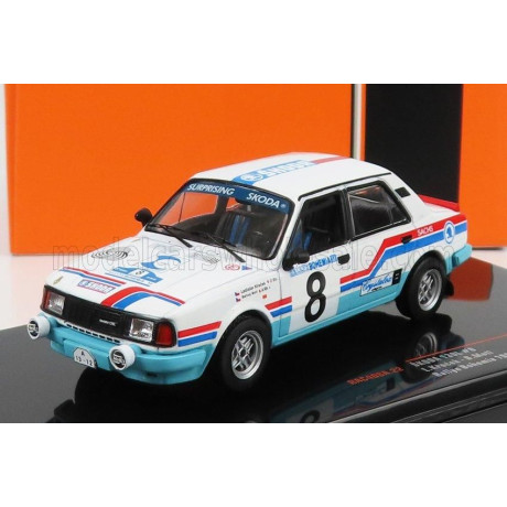 IXO MODELS ŠKODA 130L TEAM UAMK ŠKODA MLADA BOLESLAV N 8 RALLY BOHEMIA 1988 L.KRECEK - B.MOTL - WHITE LIGHT BLUE 1/43