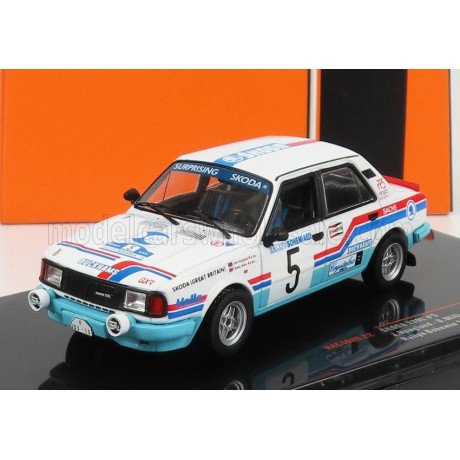 IXO MODELS ŠKODA 130L TEAM ŠKODA GB N 5 RALLY BOHEMIA 1988 J.HAUGLAND - B.WILLIS - WHITE LIGHT BLUE 1/43
