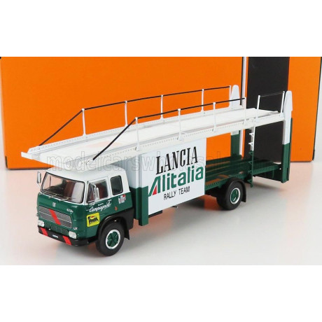 IXO MODELS FIAT 673 TRUCK CAR TRANSPORTER TEAM LANCIA ALITALIA RALLY 1976 - GREEN WHITE 1/43