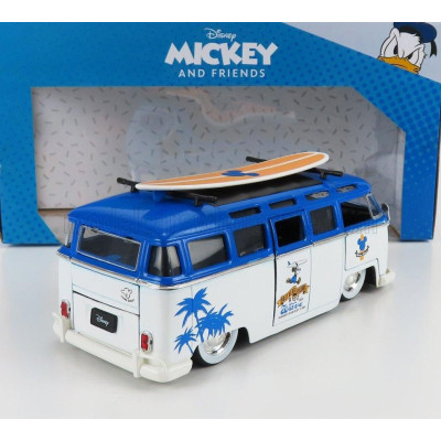 JADA VOLKSWAGEN T1 SAMBA MINIBUS 1962 - WITH TOPOLINO MICKEY MOUSE FIGURE - WALT DISNEY - WHITE BLUE 1/24