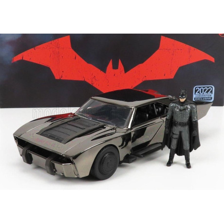 JADA BATMAN BATMOBILE WITH FIGURE 2022 - THE BATMAN MOVIE - CHROME 1/24