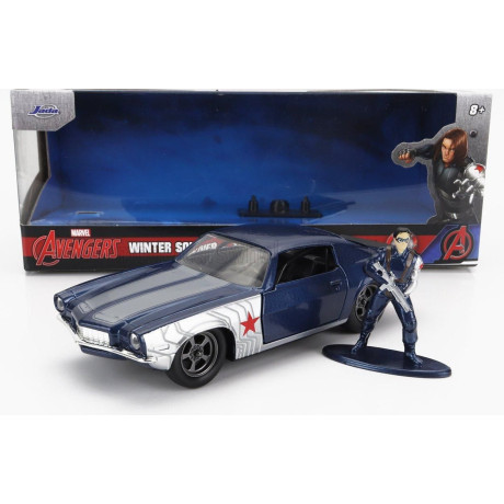 JADA CHEVROLET CAMARO COUPE 1973 WITH WINTER SOLDIER FIGURE - BLUE SILVER 1/32