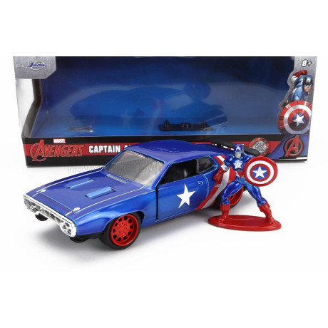 JADA PLYMOUTH GTX WITH CAPTAIN AMERICA FIGURE 1972 - BLUE RED WHITE 1/32
