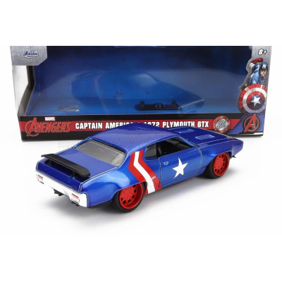 JADA PLYMOUTH GTX WITH CAPTAIN AMERICA FIGURE 1972 - BLUE RED WHITE 1/32