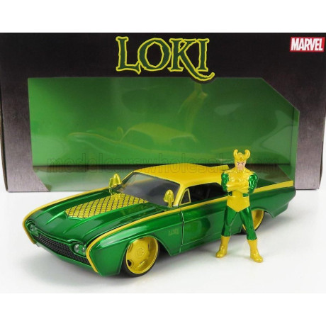 JADA FORD USA THUNDERBIRD WITH MARVEL LOKI 1963 - GREEN YELLOW 1/24