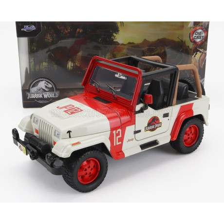 JADA JEEP WRANGLER RUBICON OPEN - JURASSIC WORLD MOVIE 2015 - WHITE RED 1/24