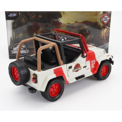 JADA JEEP WRANGLER RUBICON OPEN - JURASSIC WORLD MOVIE 2015 - WHITE RED 1/24