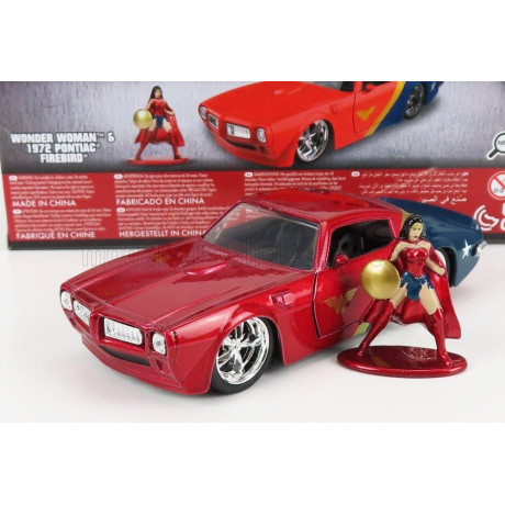 JADA PONTIAC FIREBIRD WITH WONDER WOMAN FIGURE 1972 - RED BLUE 1/32