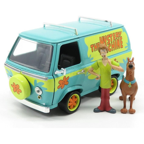 JADA HANNA BARBERA SCOOBY-DOO THE MYSTERY VAN MACHINE WITH SHAGGY AND SCOOBY-DOO FIGURES - LIGHT BLUE YELLOW 1/24