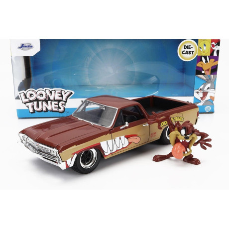 JADA CHEVROLET EL CAMINO PICK-UP WITH TANZMANIAN DEVIL FIGURE LOONEY TUNES 1967 - 2 TONE BROWN 1/24