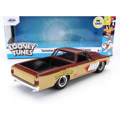JADA CHEVROLET EL CAMINO PICK-UP WITH TANZMANIAN DEVIL FIGURE LOONEY TUNES 1967 - 2 TONE BROWN 1/24