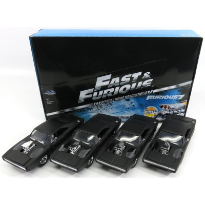 JADA DODGE SET 4X DOM'S DODGE CHARGER R/T 1970 - FAST & FURIOUS 7 - MATT BLACK 1/24