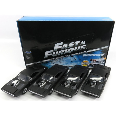 JADA DODGE SET 4X DOM'S DODGE CHARGER R/T 1970 - FAST & FURIOUS 7 - MATT BLACK 1/24