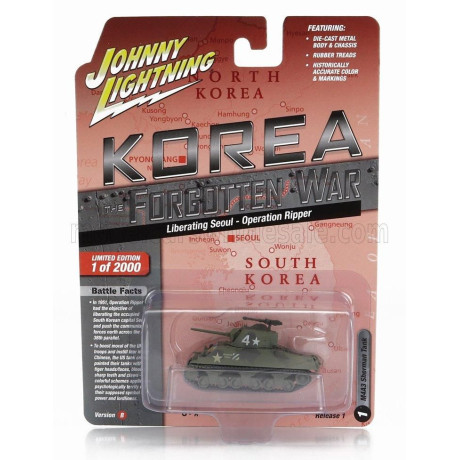 JOHNNY LIGHTNING TANK M4A3 SHERMAN MILITARY KOREA 1944 - MILITARY GREEN 1/64