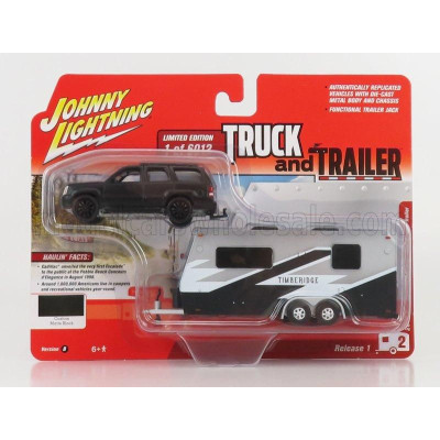 JOHNNY LIGHTNING CADILLAC ESCALADE WITH TRAILER ROULOTTE 2005 - BLACK WHITE 1/64
