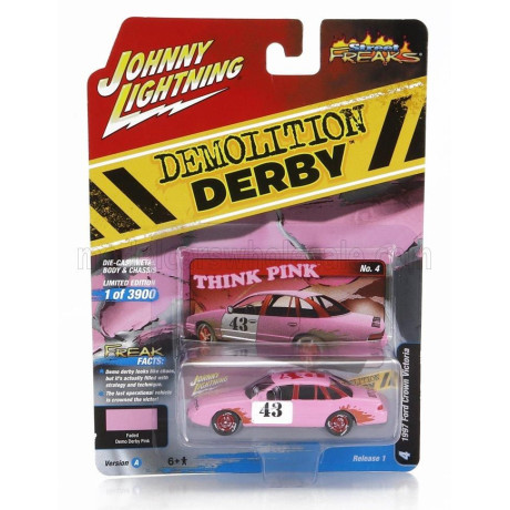 JOHNNY LIGHTNING FORD USA CROWN VICTORIA N 43 DEMILITION DERBY 1997 - PINK WHITE 1/64