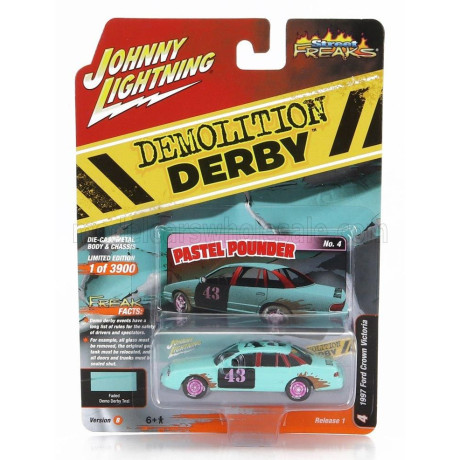 JOHNNY LIGHTNING FORD USA CROWN VICTORIA N 43 DEMILITION DERBY 1997 - LIGHT BLUE BLACK 1/64