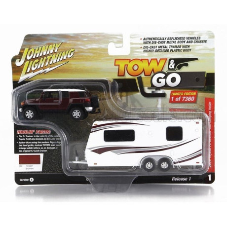 JOHNNY LIGHTNING TOYOTA FJ CRUISER 200 WITH ROULOTTE - RED WHITE 1/64