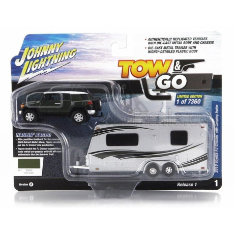 JOHNNY LIGHTNING TOYOTA FJ CRUISER 200 WITH ROULOTTE - GREEN SILVER 1/64