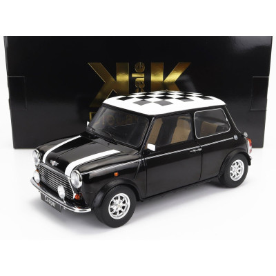 KK SCALE MINI COOPER RHD 1992 WITH CHEQUERED FLAG - BLACK WHITE 1/12