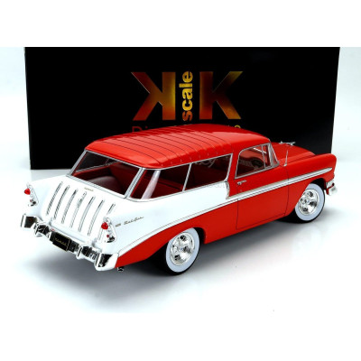 KK SCALE CHEVROLET BEL AIR NOMAD SW STATION WAGON CUSTOM 1956 - RED WHITE 1/18